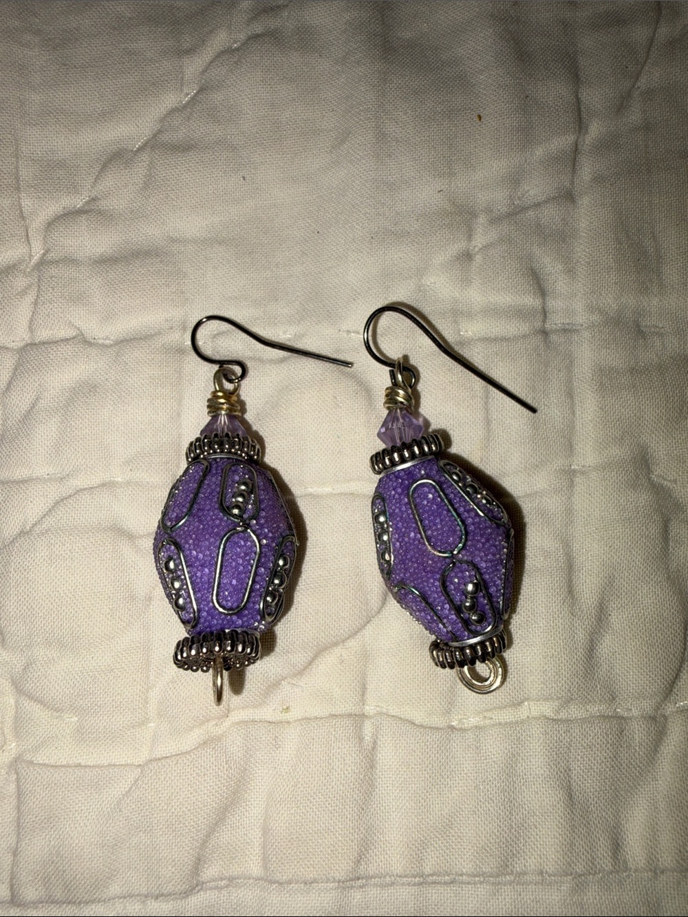 Purple Bead Drop Earrings - Unbranded